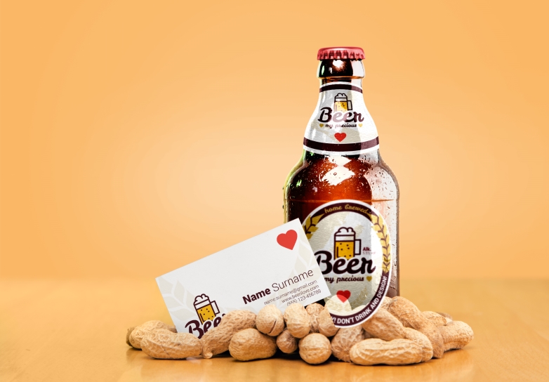 Beer Bottle Mockup With Business Card