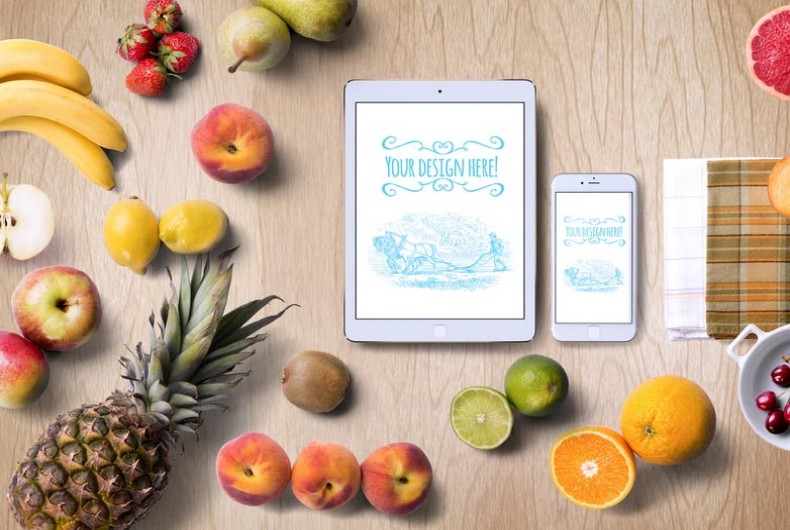 Tropical Fruits And Modern Devices Mockup