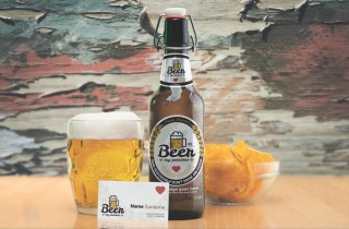 Retro Beer And Business Card Mockup