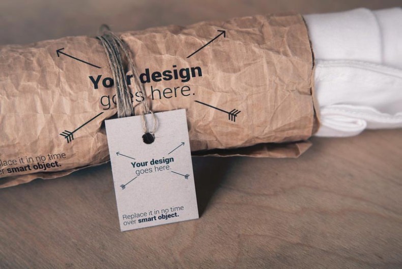 Rolled Tshirts With Wrinled Paper Band Mockup