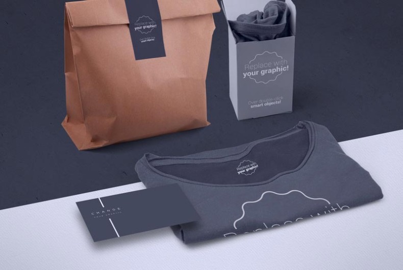 Tshirt Packaging And Business Card Mockup