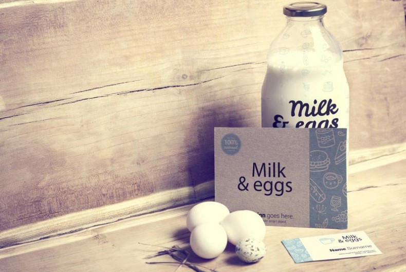 Milk and Eggs With Business Card Mockup