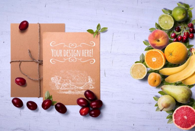 Organic Fruits And Spices On White Background Mockup