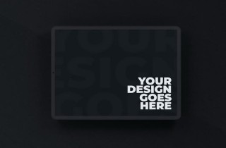 Dark Clay Horizontal Tablet Mockup with Shadows and Wall Background