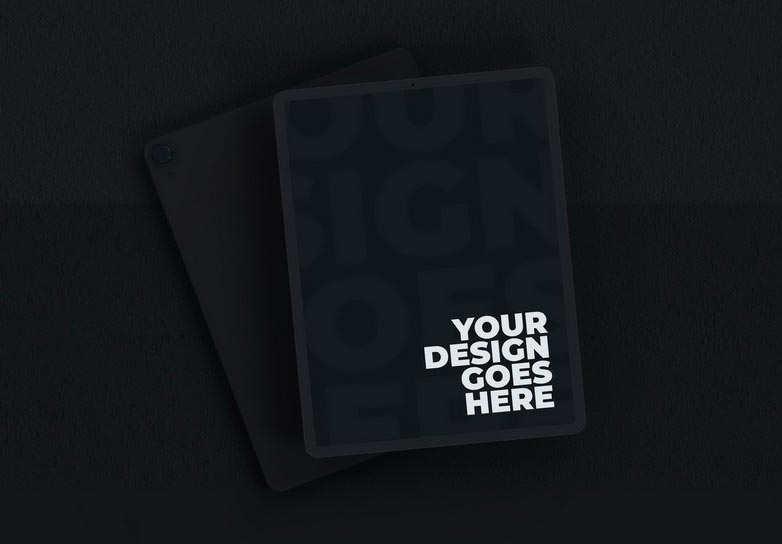Ultra Modern Vertical Dark Tablet Mockup with Wall Background – Front & Back