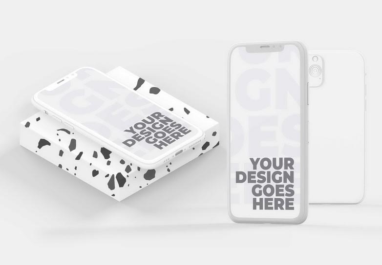 White Clay Smartphone Mockup & Terrazzo Pattern - Front and Back View