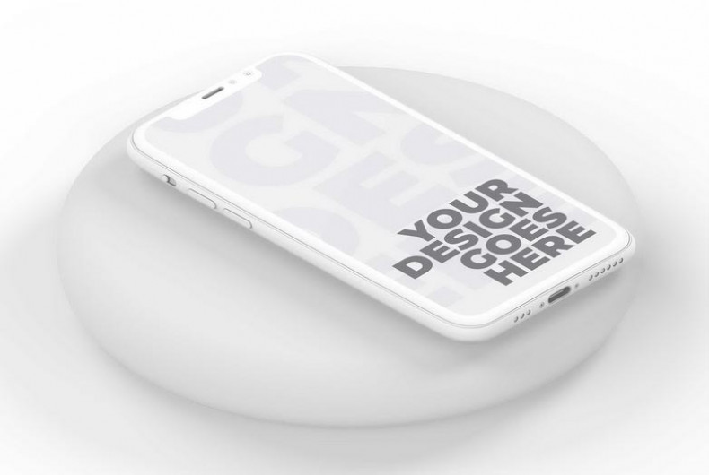 White Clay Smartphone Laid on Light Gray Circle - Isometric View