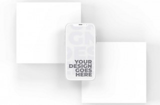 Top View Mockup of White Clay Smartphone - Two White Tiles Background