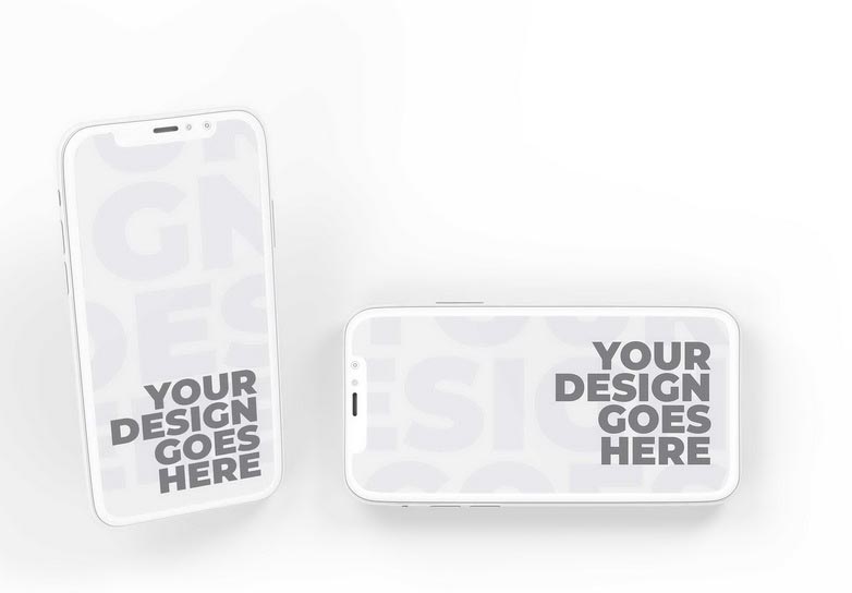 Vertical and Horizontal White Clay Smartphone Mockup - Realistic Shadows on White Background