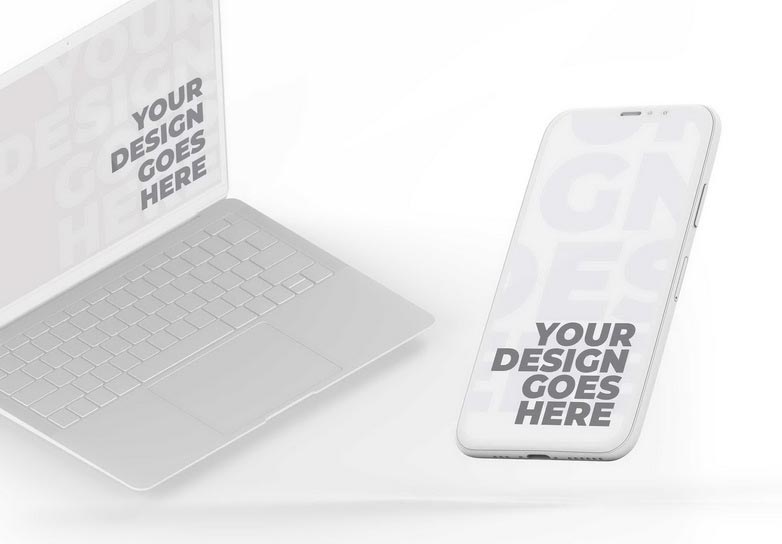 Floating White Clay Smartphone and Laptop on Light Background
