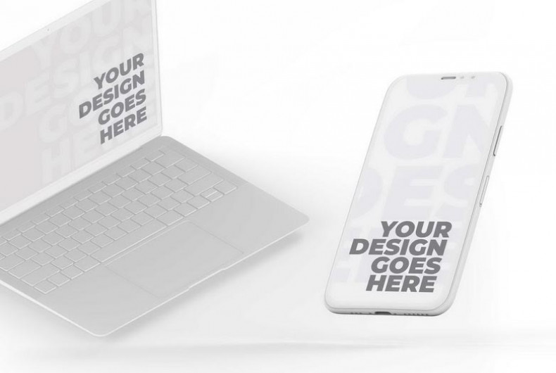 Floating White Clay Smartphone and Laptop on Light Background