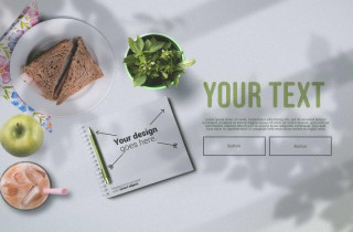 Back to School Notebook and Healthy Food with White Background Mockup