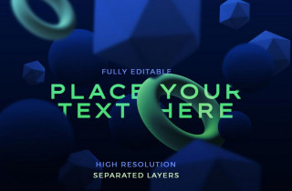 Floating Geometric Shapes in Blue and Neon Green Color Combination Mockup