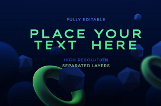 Cluster of Neon Green and Dark Blue Floating Geometric Shapes Mockup