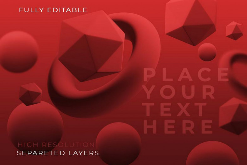 Antigravity Red Geometric Shapes On Red Background Mockup