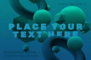 Floating Spheres And Polygons On Blue Background Mockup