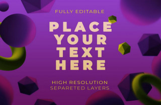 Purple And Yellow Geometric Shapes Floating In SpaceMockup
