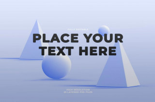 3D Light Blue Pyramids And Balls On Blue Background Mock Up