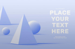 3D Light Blue Pyramids And Balls With Shadows In Gradient Blues Surface MockUp