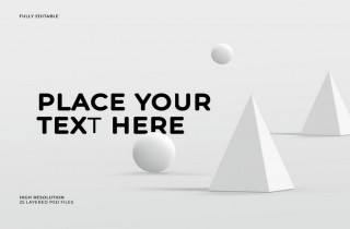 3D Light Pyramid And White Ball In Gray Surfaces MockUp