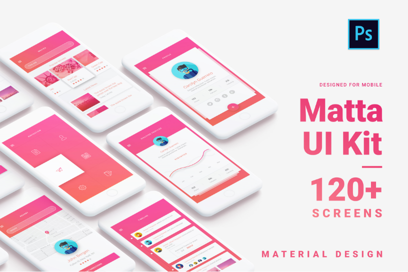 Matta - Material Design Mobile UI Kit - Psd