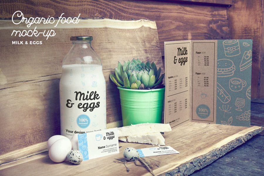 Organic Food Mockup - Milk and Eggs