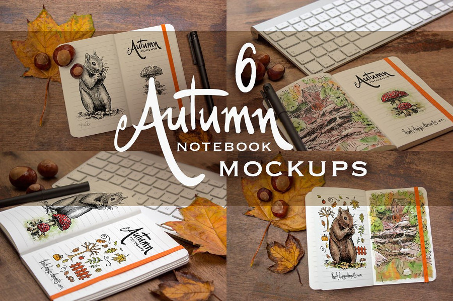 Six autumn notebook mockups