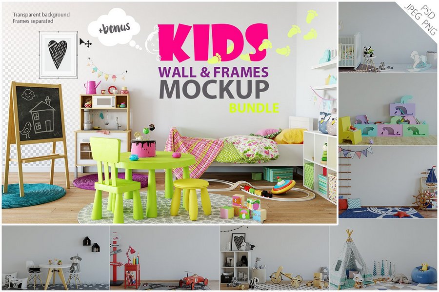 Kids Wall and Frames Mockup Bundle