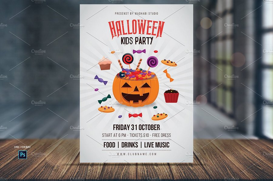 Halloween kids party flyer template