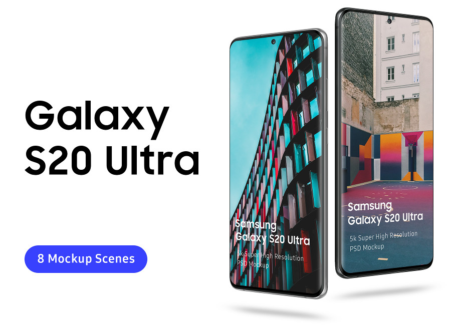 Samsung Galaxy S20 Ultra Mockup - 8 scenes