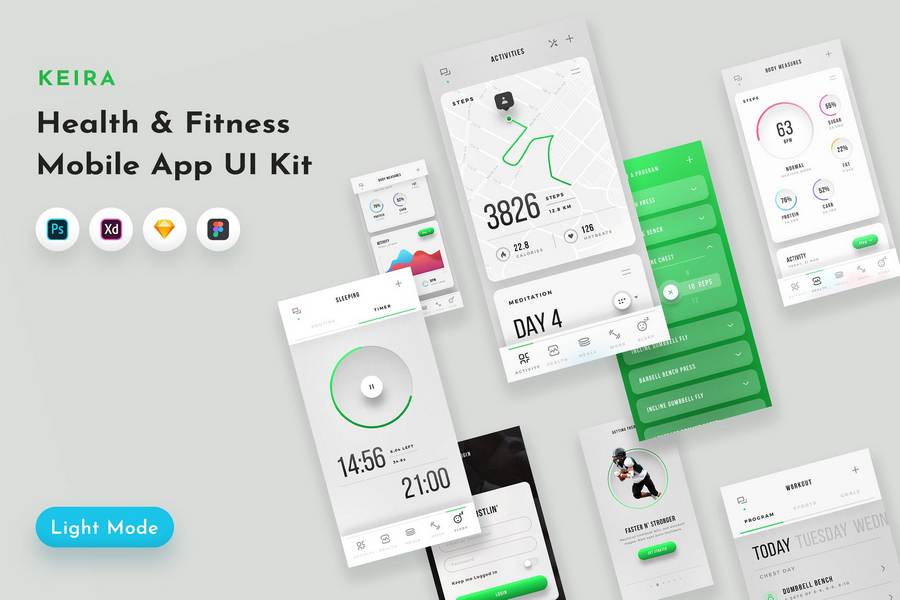 Keira Health and Fitness Mobile App UI Kit