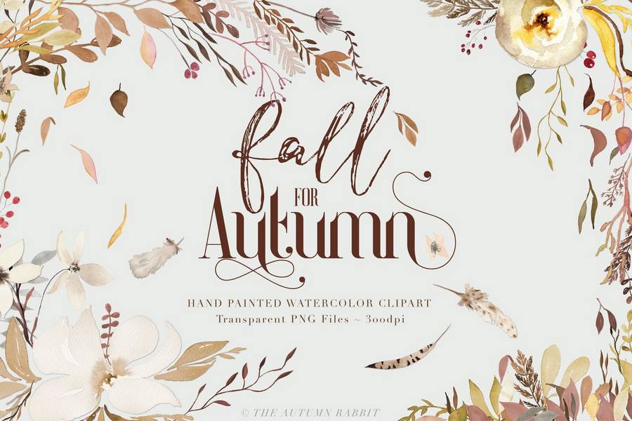 Fall for Autumn Watercolor Clipart